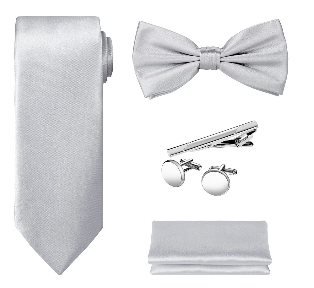 7927 TIE G 5pcs Tie Set in Premium Gift Box : Solid Color Necktie, Satin